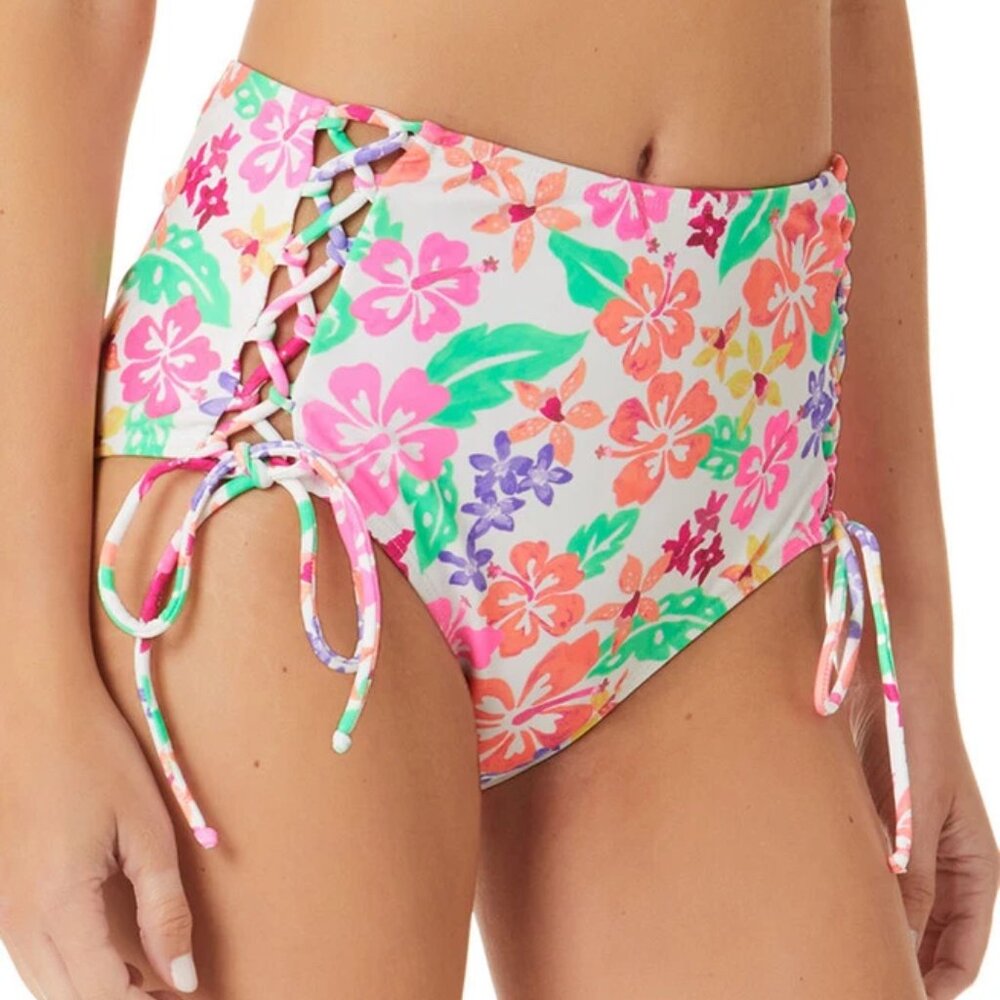 California Waves High Waist Lace-Up Bikini Bottom Floral Print S